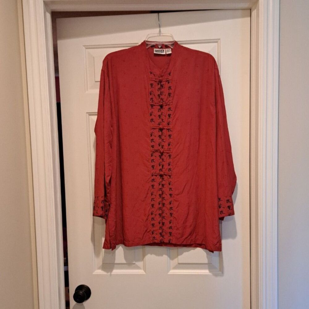 Chico’s Design Red Silk Linen Blend Long Sleeve Blouse Women’s Size 2/ Large